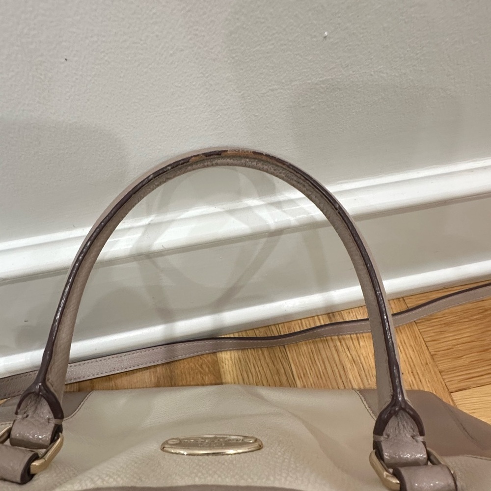 Coach Margot Beige Color Block Two-Tone Leather Satchel Shoulder Bag - Picture 9 of 16